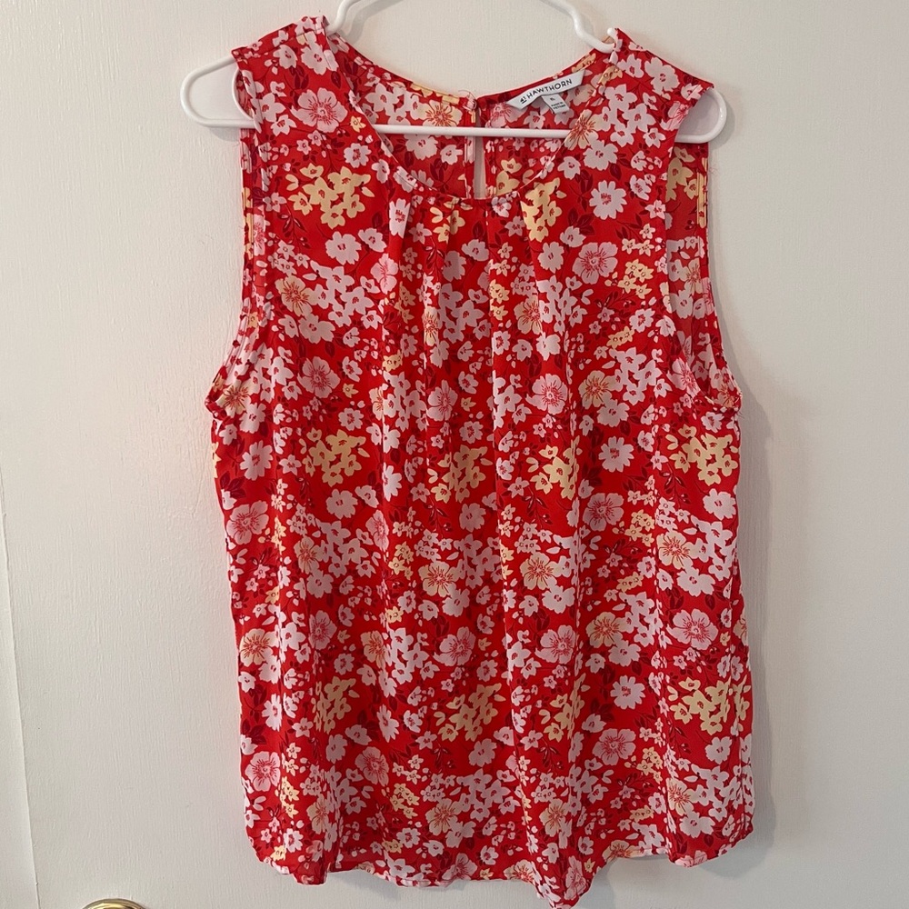 41 Hawthorn Red/Orange Floral Blouse Tank Sleeveless Extra Large